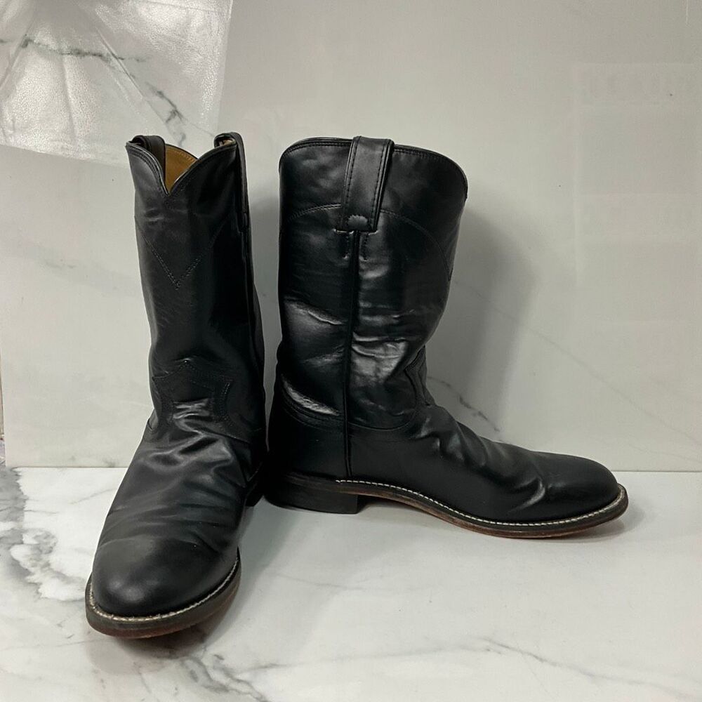 JUSTIN Boots Comb Last Black Leather Roper Cowgirl Boots